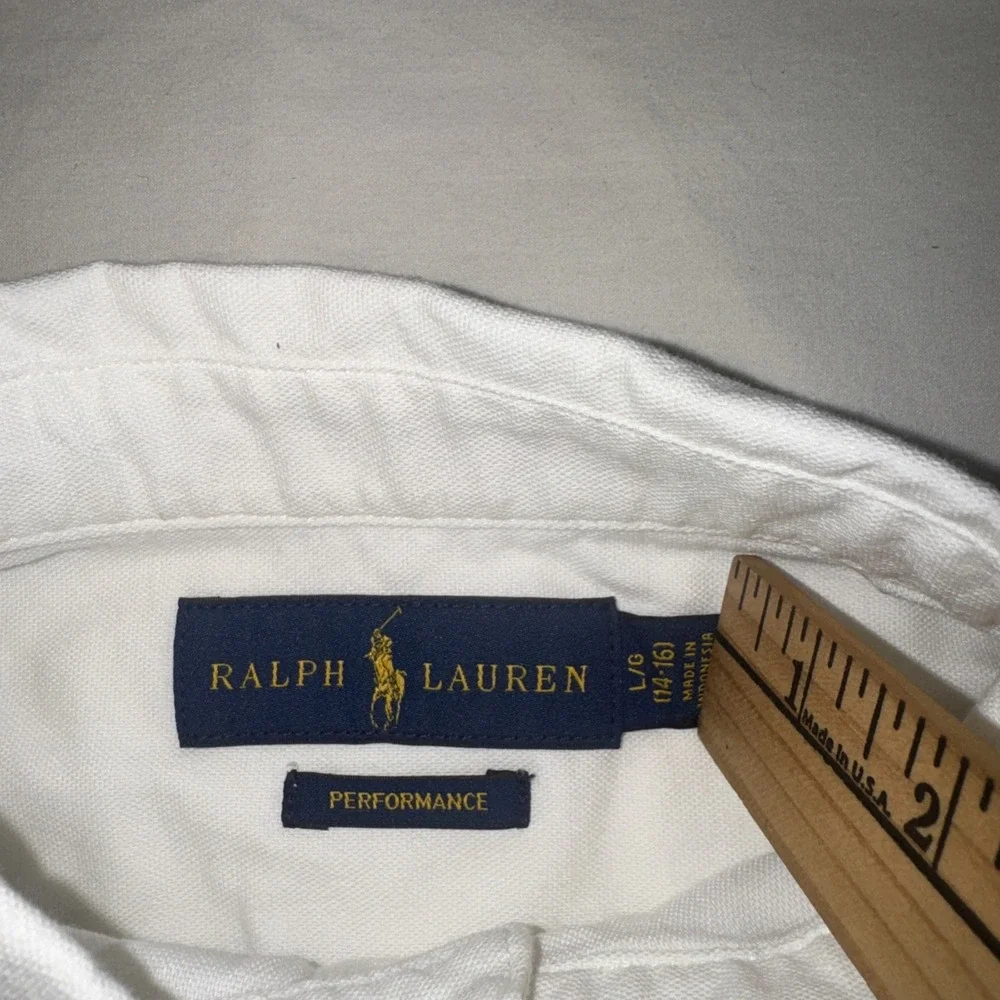 Ralph Lauren Boys Shirt Lot L 14-16 White SS & XL 18-20 Plaid Blue Orange LS